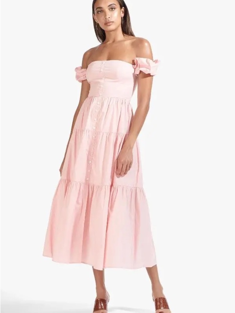 NWT Staud Elio Dress Off shoulder in Strawberry Pink Size 4 - Picture 2 of 6
